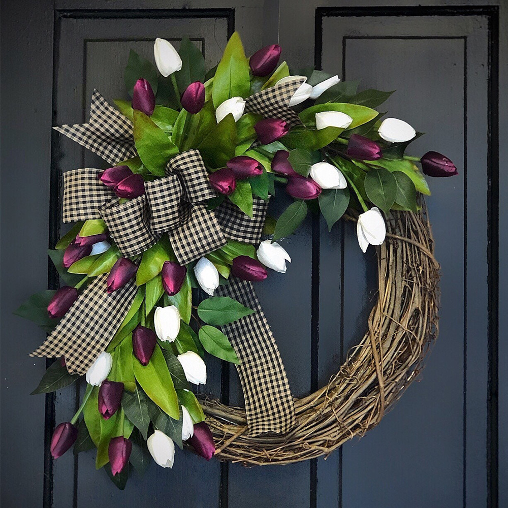 Home Decor Tulip - Frühlings-Tulpenkranz, Türhängedekoration, Heimdekoration-Anhänger, Festliche Partydekoration, Künstliche