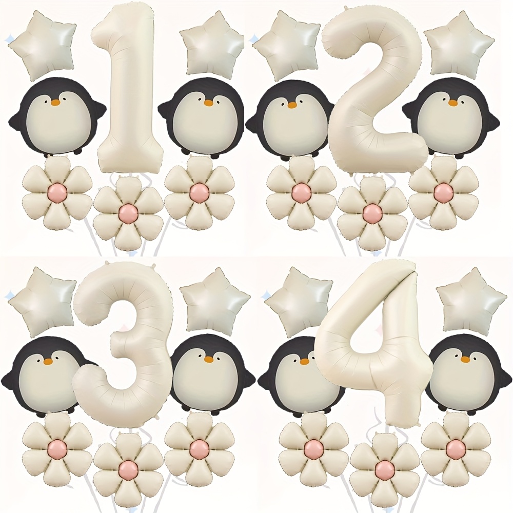 Home Decor Daisy - 8-teiliges cremefarbenes Ballon-Set mit Pinguin-Gänseblümchen-Motiv für