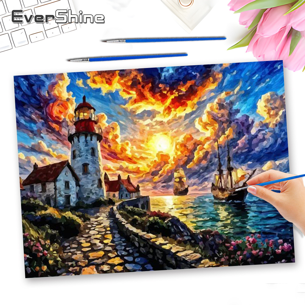 Home Decor Daisy - Evershine Landschafts-Ölgemälde Leuchtturm Professionelles Kunstmalen nach