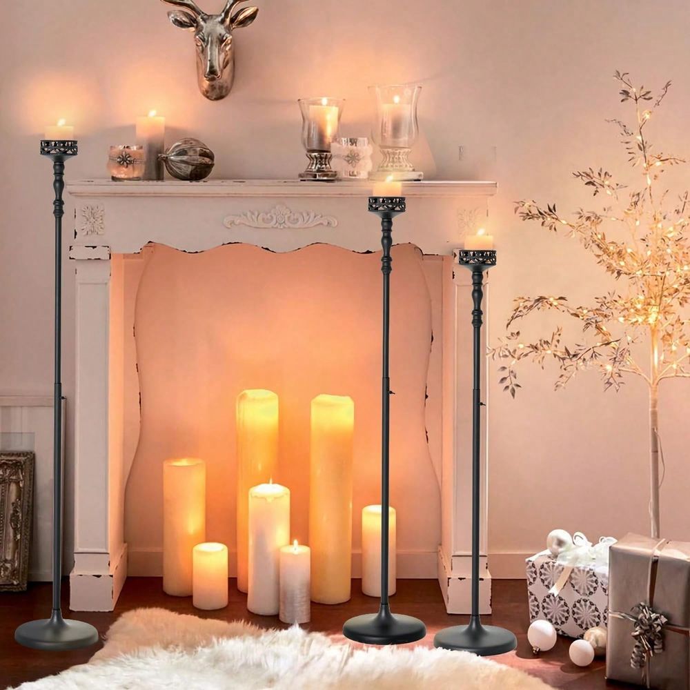 Home Decor Event - Verstellbare Metall-Kerzenhalter, Vintage Schwarze Boden-Kerzenständer 38,2