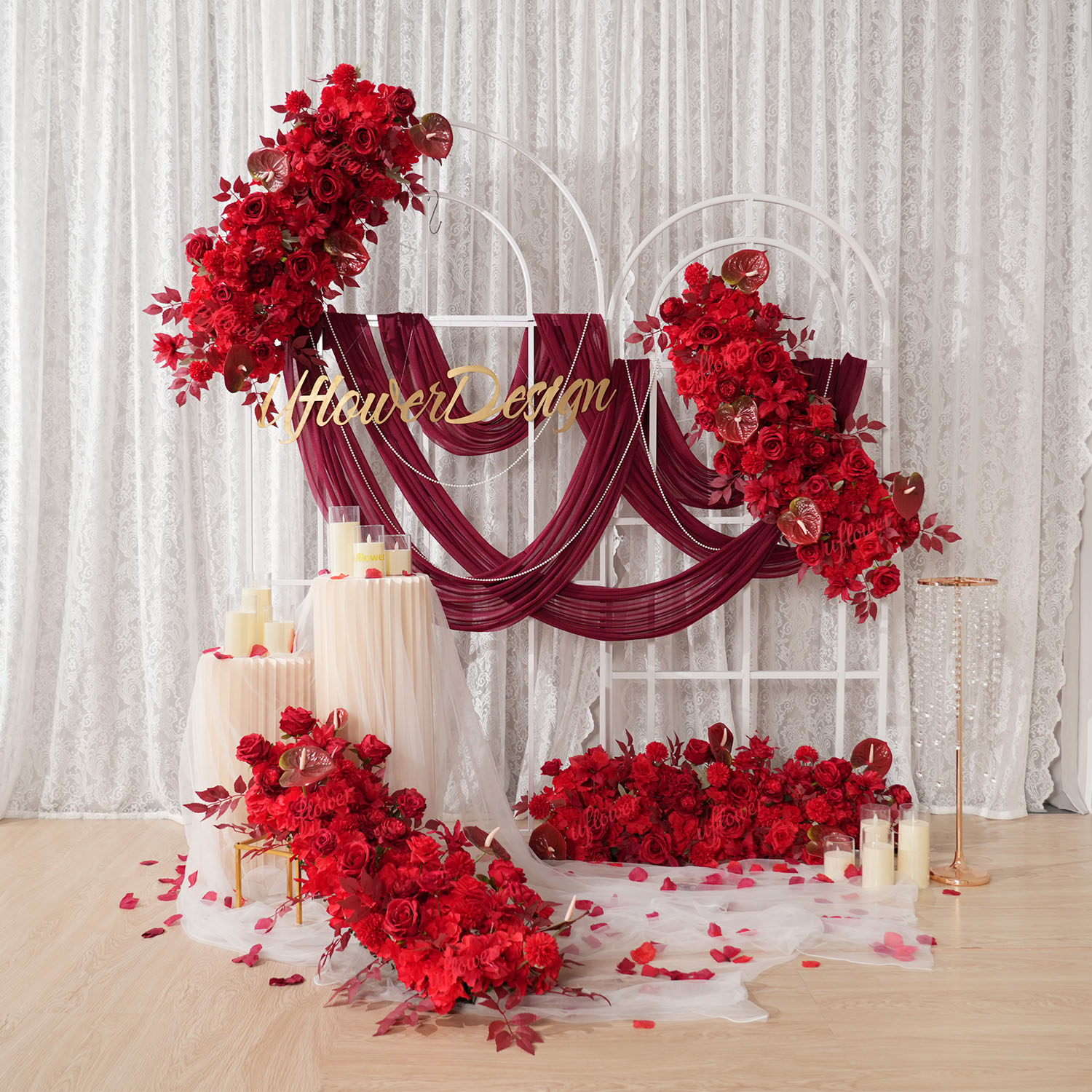 Uflower Red Flower Row Hochzei – Home Decor Event Bewertung und Preis